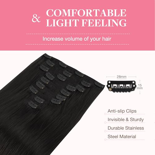 GOO GOO 20 Inch Clip In Hair Extensions 150g 9 Pieces Natural Black Remy Hair - Image 6