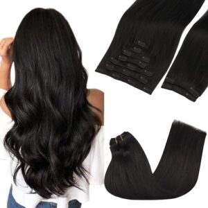 GOO GOO 20 Inch Clip In Hair Extensions 150g 9 Pieces Natural Black Remy Hair