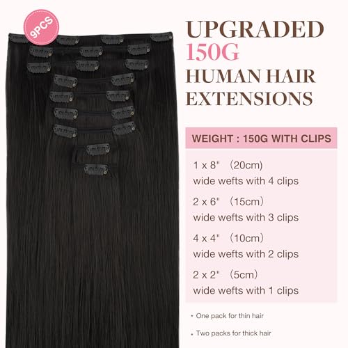 GOO GOO 20 Inch Clip In Hair Extensions 150g 9 Pieces Natural Black Remy Hair - Image 2