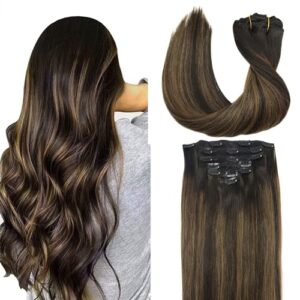 GOO GOO 22 Inch Clip-In Hair Extensions 120g 7 Pieces Dark to Chestnut Brown Balayage