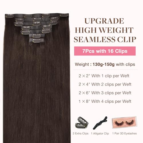 GOO GOO Clip in Hair Extensions Real Human Hair, 18inch 130g 7Pcs, 2A Light Brown, Remy Human Hair Extensions Clip ins for Women, Natural Human Hair - Image 2