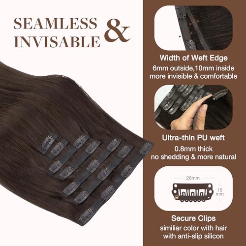 GOO GOO Clip in Hair Extensions Real Human Hair, 18inch 130g 7Pcs, 2A Light Brown, Remy Human Hair Extensions Clip ins for Women, Natural Human Hair - Image 4