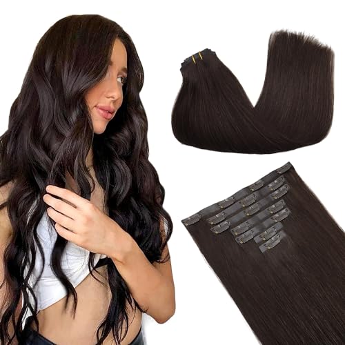 GOO GOO Clip in Hair Extensions Real Human Hair, 18inch 130g 7Pcs, 2A Light Brown, Remy Human Hair Extensions Clip ins for Women, Natural Human Hair