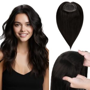 GOO GOO Human Hair Toppers for Women, Hairpiece for Thinning Hair, No Bangs Clip in Hair Pieces, 5 * 5 inch Mono Top Base, Invisible clip-Dark Brown 18inch