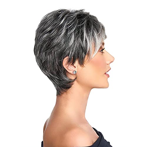 Gray Wigs for Women, Undeformed Black and white Gradient Short Wig Natural Appearance Gray Pixie Cut Wigs Suitable for Middle-aged and Older Women's Daily Use Wigs Costume Cosplay Wigs - Image 3