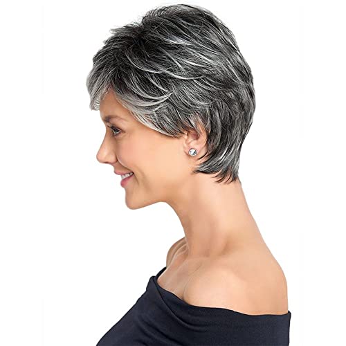 Gray Wigs for Women, Undeformed Black and white Gradient Short Wig Natural Appearance Gray Pixie Cut Wigs Suitable for Middle-aged and Older Women's Daily Use Wigs Costume Cosplay Wigs - Image 2