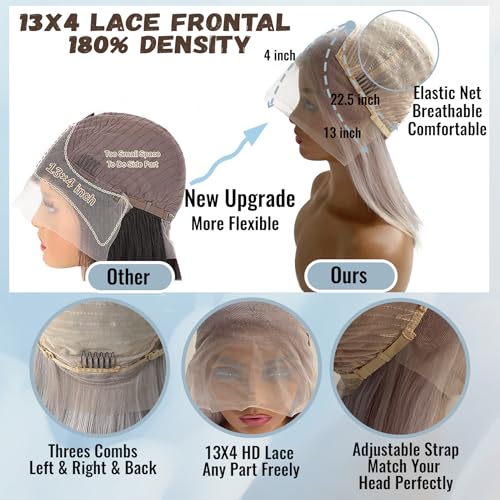 Grey Bob Human Hair Wig 13x4 Lace Front 180% Density Glueless Silver Wig Women - Image 4