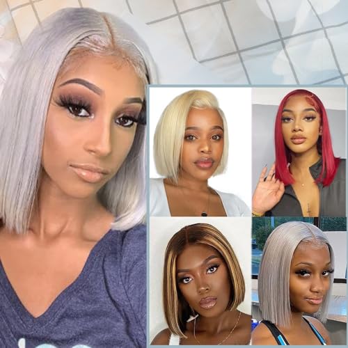 Grey Bob Human Hair Wig 13x4 Lace Front 180% Density Glueless Silver Wig Women - Image 6