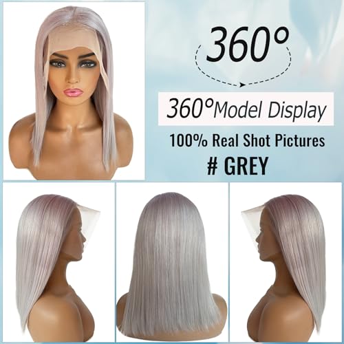 Grey Bob Human Hair Wig 13x4 Lace Front 180% Density Glueless Silver Wig Women - Image 2