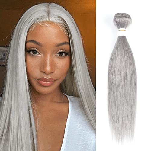 Grey Human Hair Bundles 14inch 1PC 100% Brazilian Straight Human Hair Weave Extension Double Weft Silver Grey Hair Bundles For Women