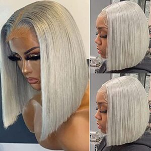 14-Inch Grey Short Bob Glueless HD Lace Front Wig with Baby Hair