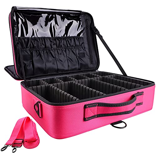 Gzcz 16-Inch Professional Makeup Travel Case Large Capacity Adjustable Dividers