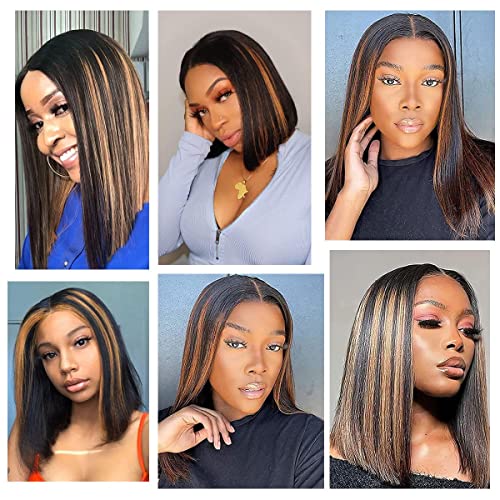 haha V Part Ombre Bob Wig Human Hair Honey Blonde Highlights 12 Inch + Curly Brown Highlight Bob Wig Human Hair Lace Front 12 Inch - Image 8