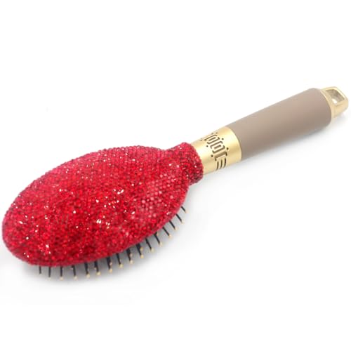 Hair Brush - Detangle Hair and Comb, Massage Cushion, Anti-static, Smooth and Sleek Hair, Luxury Rhinestone Design Suitable for Women (Round red) - Image 4