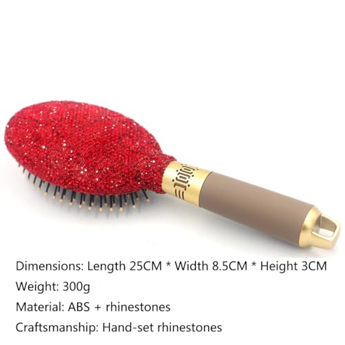 Hair Brush - Detangle Hair and Comb, Massage Cushion, Anti-static, Smooth and Sleek Hair, Luxury Rhinestone Design Suitable for Women (Round red) - Image 5