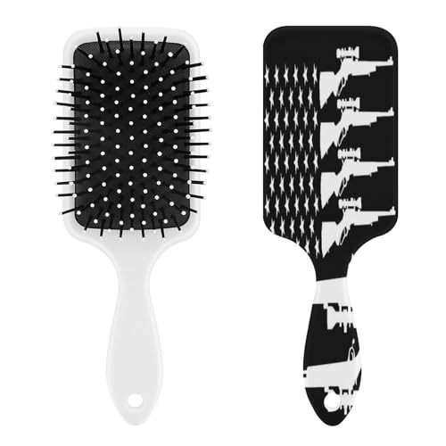 Hair Brush, for Sniperguns American Flag Black And White Anti-static Hair Comb with Air Cushion, Soft Bristles Scalp Massage Brush for Women, Wavy, Curly, Long, Thick or Dry Hair