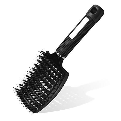 Hair Brush, Wide Curved Vented Brush for Women Men Wet Dry Hair, Paddle Vent Detangling Brush with Boar Bristle for Tangles and Knots, Fast Drying Styling Massage Hairbrush for Curly Thick Hair