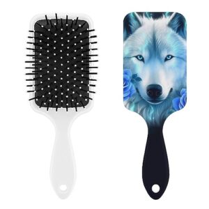 Hair Brush Wolf Blue Flower Air Cushion Comb Plastic Soft Anti Static Hairbrush Paddle for Women Girls Ladies