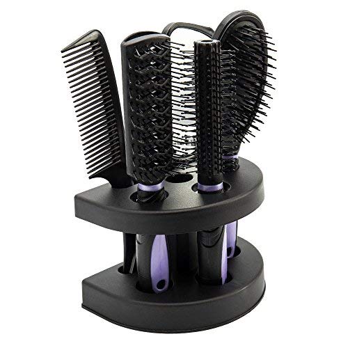 Hair Comb Set Professional Salon Cutting Brushes Sets Comb Hair Brush Styling Tools Mirror and Holder Stand Set 5Pcs/423 (Color : Purple)