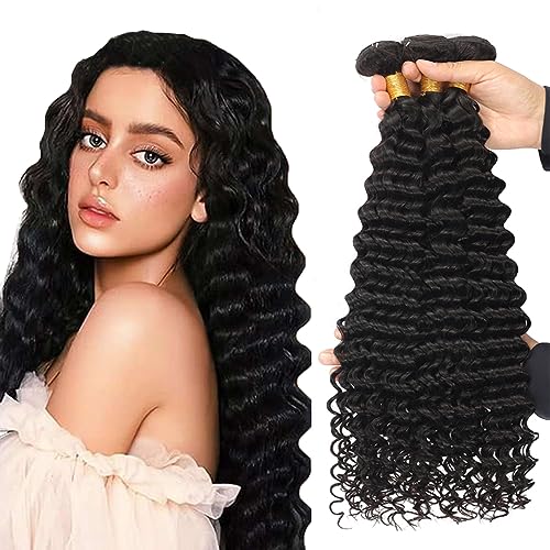 Unprocessed Virgin Brazilian Human Hair Deep Wave Bundles Natural Black 20 Inch 3 Count