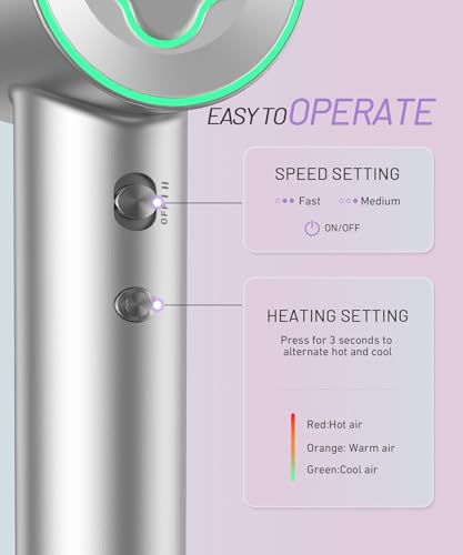 Hair Dryer - 150000 RPM High-Speed Brushless Motor Negative Ionic Blow Dryer for Fast Drying, Low Noise Thermo-Control Hair Dryer with Diffuser and Nozzle, Silvery - Image 3
