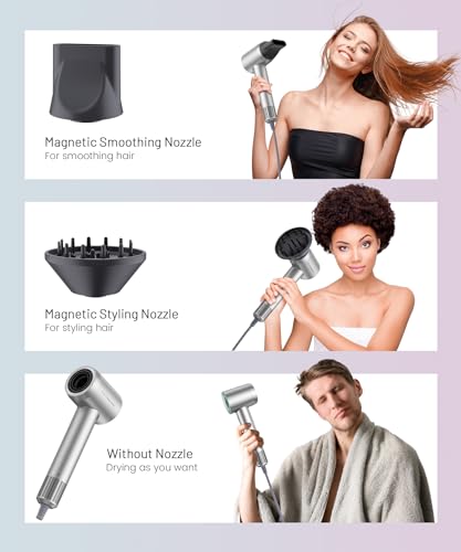 Hair Dryer - 150000 RPM High-Speed Brushless Motor Negative Ionic Blow Dryer for Fast Drying, Low Noise Thermo-Control Hair Dryer with Diffuser and Nozzle, Silvery - Image 8