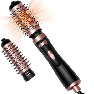 Hair Dryer Brush, 3-in-1 Rotating Round Hot Air Spin Brush Set with 2 Brushes (2" & 1.5"), Negative Ionic Blow Volumizer, 2 Detachable Auto-Rotating Curling Brush,Dry as You Style,Black & Gold
