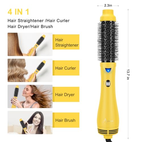 Hair Dryer Brush, Aima Beauty 4-in-1 Upgrade Hot Air Straightener Curler Function for Women, Hair Styling Tools, Yellow-Round - Image 2