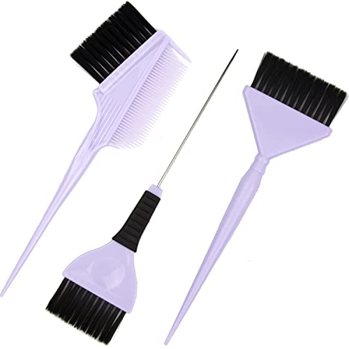 Hair Dye Brush Set - 3 Tint Brushes for Hair Color and Treatments - Extra Wide Brush - Pintail Brush - Emperor Brush - Variety Set Salon Color Brushes (Lavender Purple)