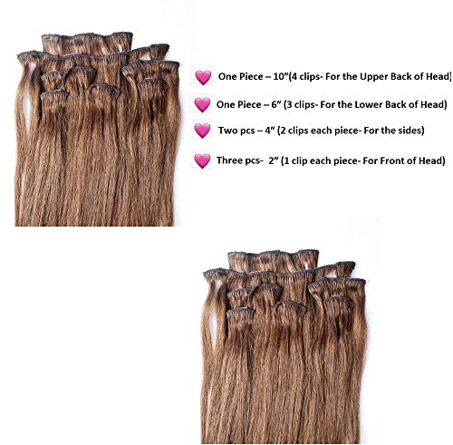 Hair Faux You 18" Clip in Hair Extensions Real Human Hair 80g Clip on for Full Head 7 pieces, 14 clips, Silky Straight Weft Remy Hair Color # 6 Chestnut Brown - Image 3