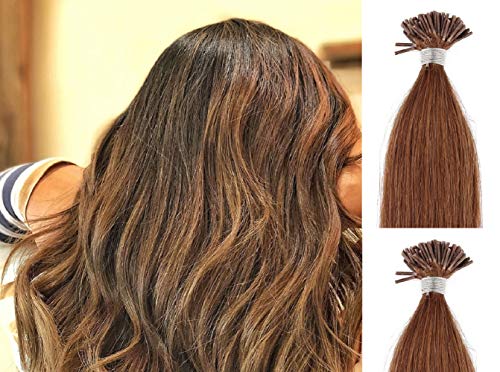Hair Faux You 18 Inch Remy Straight I Tip Human Hair Extensions 100g 125 Strands Light Brown