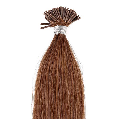 Hair Faux You 18 Inch Remy Straight I Tip Human Hair Extensions 100g 125 Strands Light Brown - Image 2