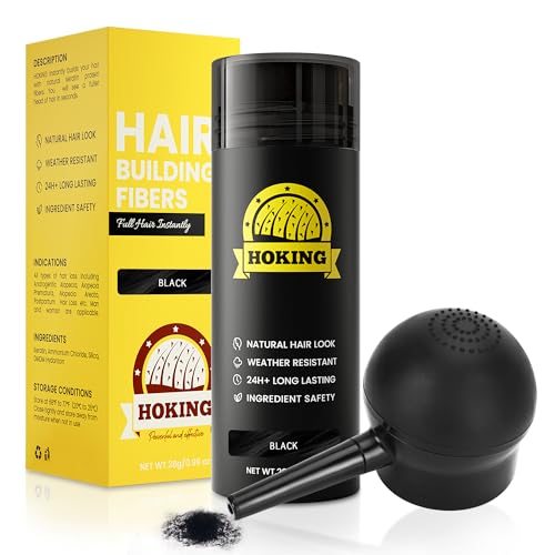 Hair Fibers with Spray for Thinning Hair - Black, Hide Hair Loss & Look Thick Hair, Natural Presentation, Hair Building Power Fiber for Men/Women, 0.99Oz（28g）