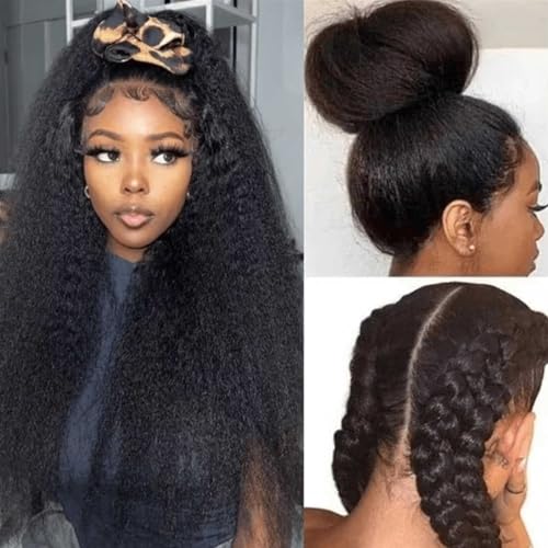 Hair Lace Front Wigs Human Hair Kinky Straight 6x4 Wear & Go Glueless Wigs Natural Hairline Pre Cut Lace Closure Wigs Human Hair 180% Density for Women Natural Black 20Inch - Image 6