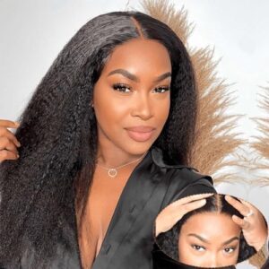 Hair Lace Front Wigs Human Hair Kinky Straight 6x4 Wear & Go Glueless Wigs Natural Hairline Pre Cut Lace Closure Wigs Human Hair 180% Density for Women Natural Black 20Inch