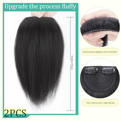 Hair Pieces for Thinning Hair 2PCS 9.8 Inch Invisible Hair Topper Thick Clip on Female Top Hair Pieces for Adding Hair Volume Invisible Hair Clips Thickened Fluffy Hair Piece Fluffy Hair Natural Blac - Image 3