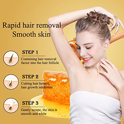 Hair Removal Cream 24k Gold Essence Collagen Argan Oil 3 Minutes Quick & Easy To Use Face Body Legs Depilating Moisturizing 100ml/3.38fl.oz (Honey With Milk) - Image 4