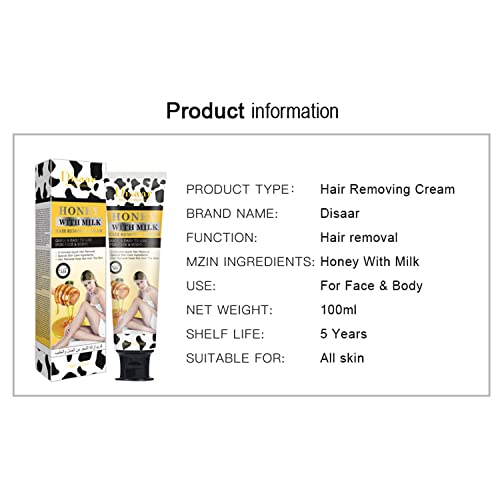 Hair Removal Cream 24k Gold Essence Collagen Argan Oil 3 Minutes Quick & Easy To Use Face Body Legs Depilating Moisturizing 100ml/3.38fl.oz (Honey With Milk) - Image 9