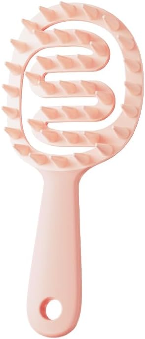 Hair Scalp Massager Shampoo Brush, Scalp Care Brush With Handle, Curved Vented Scalp Scrubber with Soft Silicone Bristles, Hair Shampoo Brush for Scalp Exfoliator and Dandruff Removal(PINK)