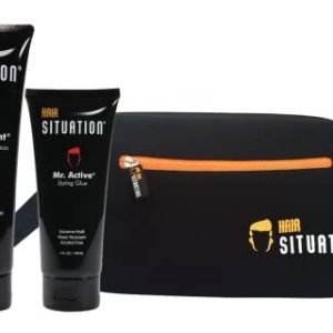 Hair Situation Mr. Active Styling Glue, Mr. Vibrant Volumizing Shampoo & Toiletry Bag (Styling Glue & Shampoo)