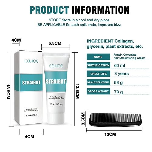 Hair Straightener Cream 3pcs Protein Correcting Hair Straightening Cream Keratin Treatment Silk and Gloss Hair Fast Smoothing Collagen Hair Straightening Cream for All Hair Types and Comb - Image 7