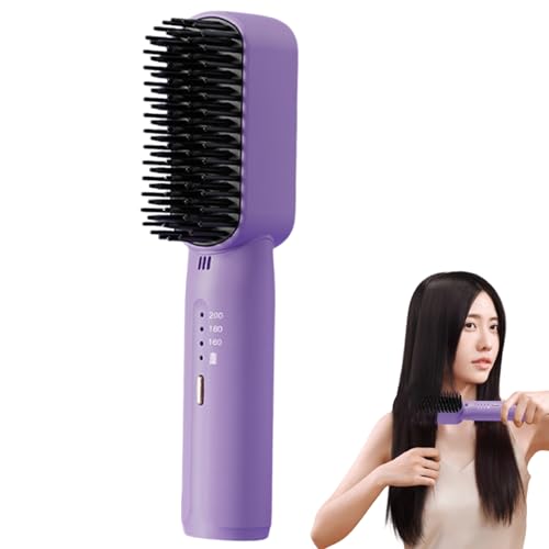 Hair Straightener for Women Electric 3 Gear PTC Fast Heating Portable Hot Comb Rechargeable Multifunctional Button Switch Auto Power-off Hair Straightener Brush, Purple