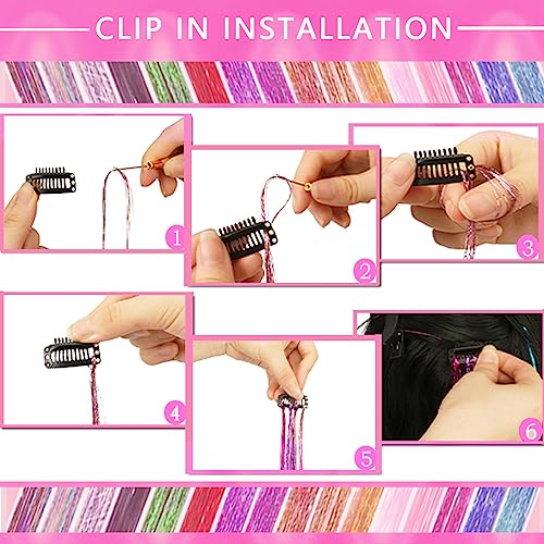 Hair Tinsel Bright Pink Fairy Hair 1500 Strands 44 Inch Heat Resistant Glitter Hair Tinsel Strands Kit Sparkling Shiny Hair Extensions Bling Bling for Party (Pink Color/1500 Strands) - Image 5