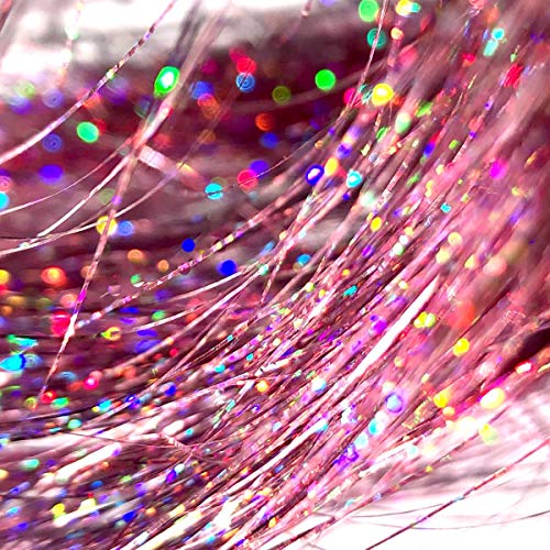 Hair Tinsel Bright Pink Fairy Hair 1500 Strands 44 Inch Heat Resistant Glitter Hair Tinsel Strands Kit Sparkling Shiny Hair Extensions Bling Bling for Party (Pink Color/1500 Strands) - Image 2