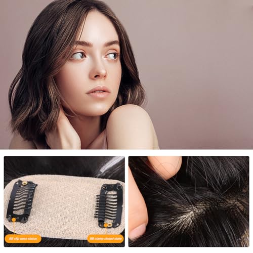 Hair Topper Real Human Hair 9.8 Inch Long Human Hair Toppers for Thin Hair Women Silk Base Clip In Hair Extensions Natural Looking for Daily Use Brown - Image 4