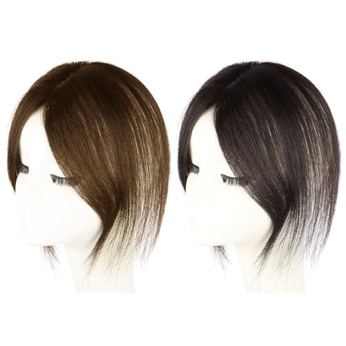 Hair Topper Real Human Hair 9.8 Inch Long Human Hair Toppers for Thin Hair Women Silk Base Clip In Hair Extensions Natural Looking for Daily Use Brown - Image 3