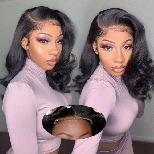 Hair Wear and Go Glueless Wigs Human Hair Pre Plucked Pre Cut Body Wave Lace Front Wigs Human Hair 4x4 Lace Closure Wigs Human Hair Wigs for Black Women Glueless (18 Inch)