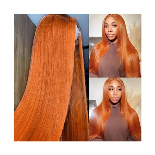 Hair Wigs human hair Ginger Orange Lace Frontal Wig 13X4 Straight Hair Transparent Lace Front Wigs with Baby Hair 180% Density Brazilian Remy Hair Wigs Natural Wigs for women High Density (Color : Gi