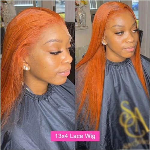 Hair Wigs human hair Ginger Orange Lace Frontal Wig 13X4 Straight Hair Transparent Lace Front Wigs with Baby Hair 180% Density Brazilian Remy Hair Wigs Natural Wigs for women High Density (Color : Gi - Image 4