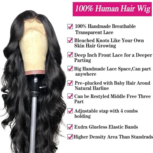Hair Wigs human hair Human Hair Wig for Black Women, HD Transparent 13x4 Lace Front Wigs 14-40inches Long Brazilian Human Hair Wig, Natural Black Color Natural Wigs for women Density - Image 4